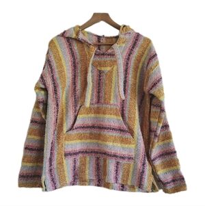 Earthbound Baja Hoodie Drug Rug Striped Pullover Women's Medium Boho Hippie